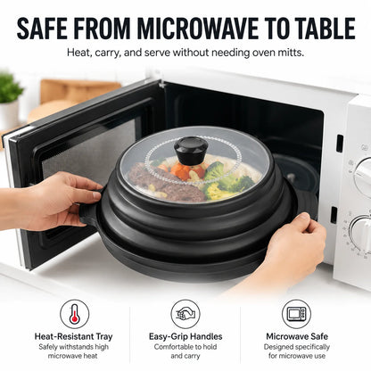 Uwhise 2-in-1 Microwave Splatter Cover for Food with Anti-Scald Base Plate Silicone Vented Collapsible Guard Lid Kitchen Gadgets