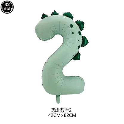 Dinosaur Party Decor 32inch Dinosaur Number Balloons 1-3 Year Olds Kid Birthday Baby Shower Matte Cartoon Foil Balloon Decors