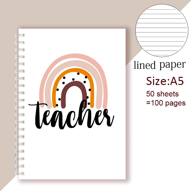 A5 Spiral Notebook - Teach Love Inspire - Rainbow Note Book Writing Pad Journal Teacher Life Day Gift Appreciation Floral Design