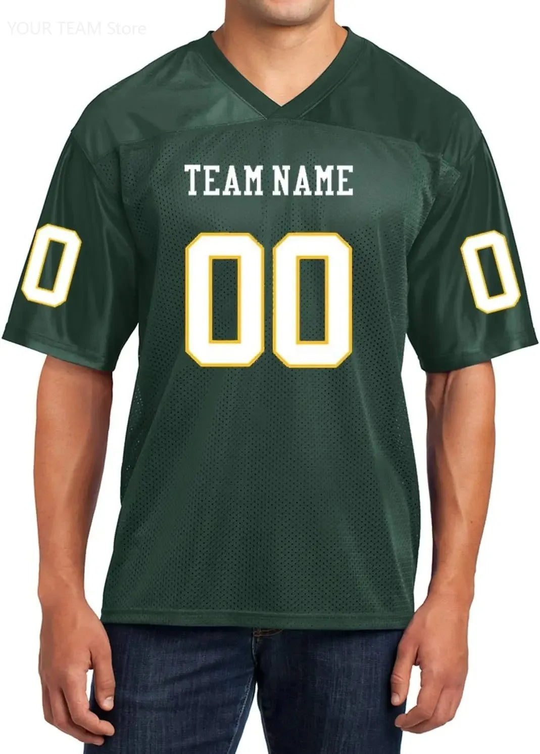 Custom American Football Jersey Green Large V-Neck Unisex Adult Sports Jersey Personalized Team Uniform - Breathable Polyester