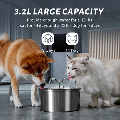 3L Cat Water Fountain Stainless Steel Pet Water Fountain with Automatic Water Fountain for Cats Inside Dog Fountain Dispenser