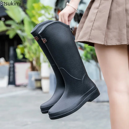 New PVC Rain Boots Non-slip Rainy Shoes for Women Long Tube Outdoor Fashion Waterproof Women's Adult Rain Boots Work Boots Femme