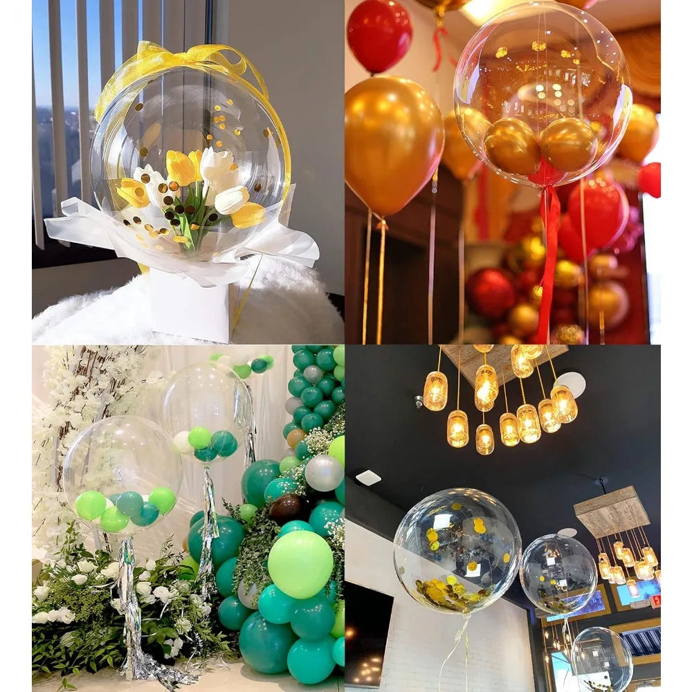 10-50 Pcs 20-24 Inch Bobo Balloons Stick Bubble Balloons Clear Bobo Balloon Large Transparent Bubble Balloon for Christmas