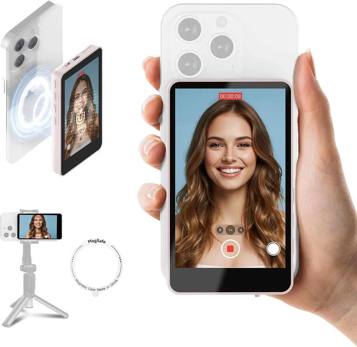 【US STOCK】 SYNCO XView M4 4 Inch Magnetic Vlog Selfie Monitor Screen P2P Wireless Connection Bluetooth Remote Control No WiFi Needed Portable Rear Camera Viewfinder Compatible with iPhone Smartphone Ideal for Outdoor Vlog
