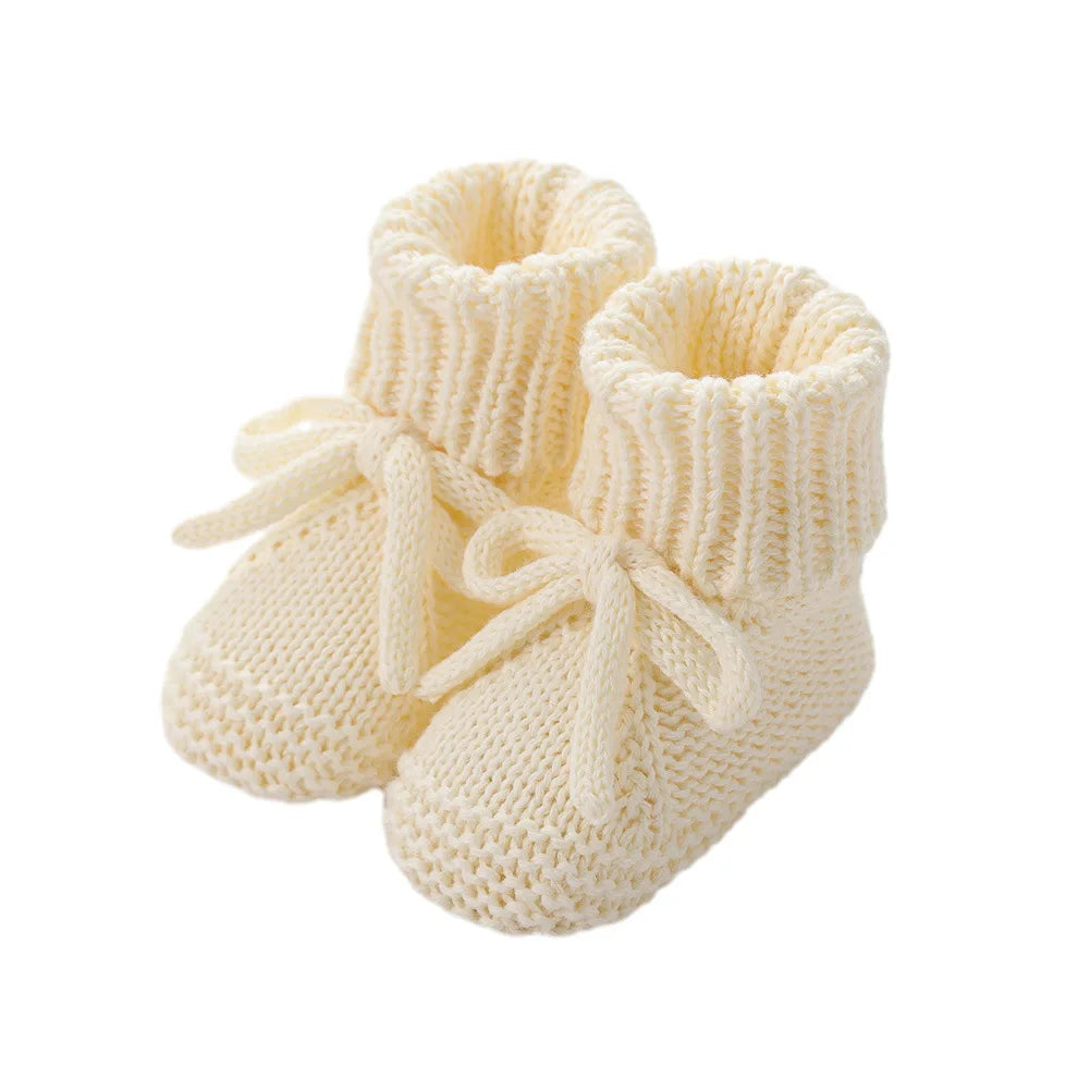 Baby Shoes Knitted Infant Child Bed Footwear 0-12M Cute Turn-down Breathable Newborn Boys Girls Walk Boots Fashion Solid Bandage