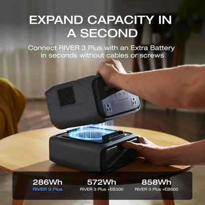 Portable Power Station River 3 Plus, 286Wh 760W | 1 Hr Fast Charging, LFP Battery, 10 MS UPS, Max expandable to, Customized