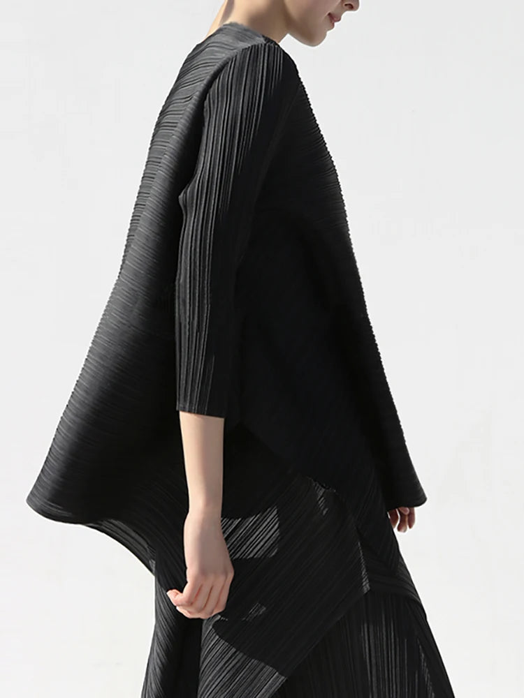 Miyake Pleated Women Two Piece Sets 2023 Summer Long Sleeve T-shirt Tops Ladies Loose Pants Original Designer Causal Clothes