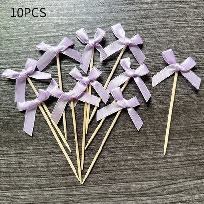 10pcs Pink Bow Cupcake Topper Plugin Dessert Baking Decoration Birthday Themed Party Cake Top Cover Bow Dessert Topper Decor