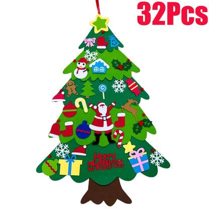 DIY Felt Christmas Tree with Hanging Ornament LED String Lights for Kids Gifts Christmas Decoration 2024 New Year Xams Supplies