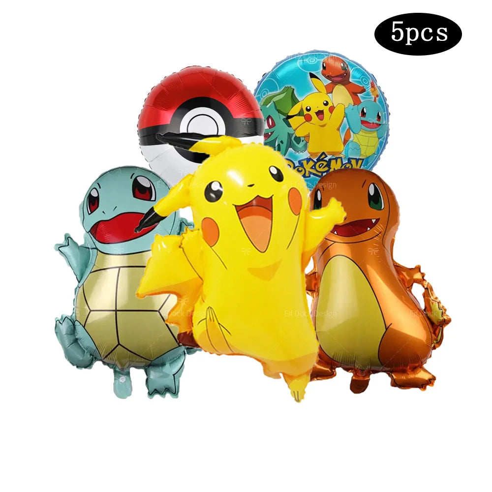 1set Cartoon Pokemon Pikachu Theme Foil Balloons Set Red Black Latex Balloon Kids Birthday Baby Shower Party Decora Supplies