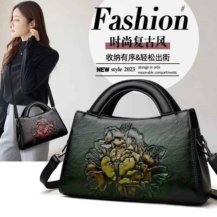 Pu Chinese style women's middle-aged mother bag ethnic style bag autumn fashion women's bag temperament portable messenger