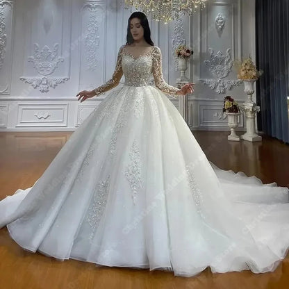 Elegant Lace Appliques Women Wedding Dresses A-Line Bridal Gowns Mopping Length Princess 50cm Tail Vestidos De Novias Customized