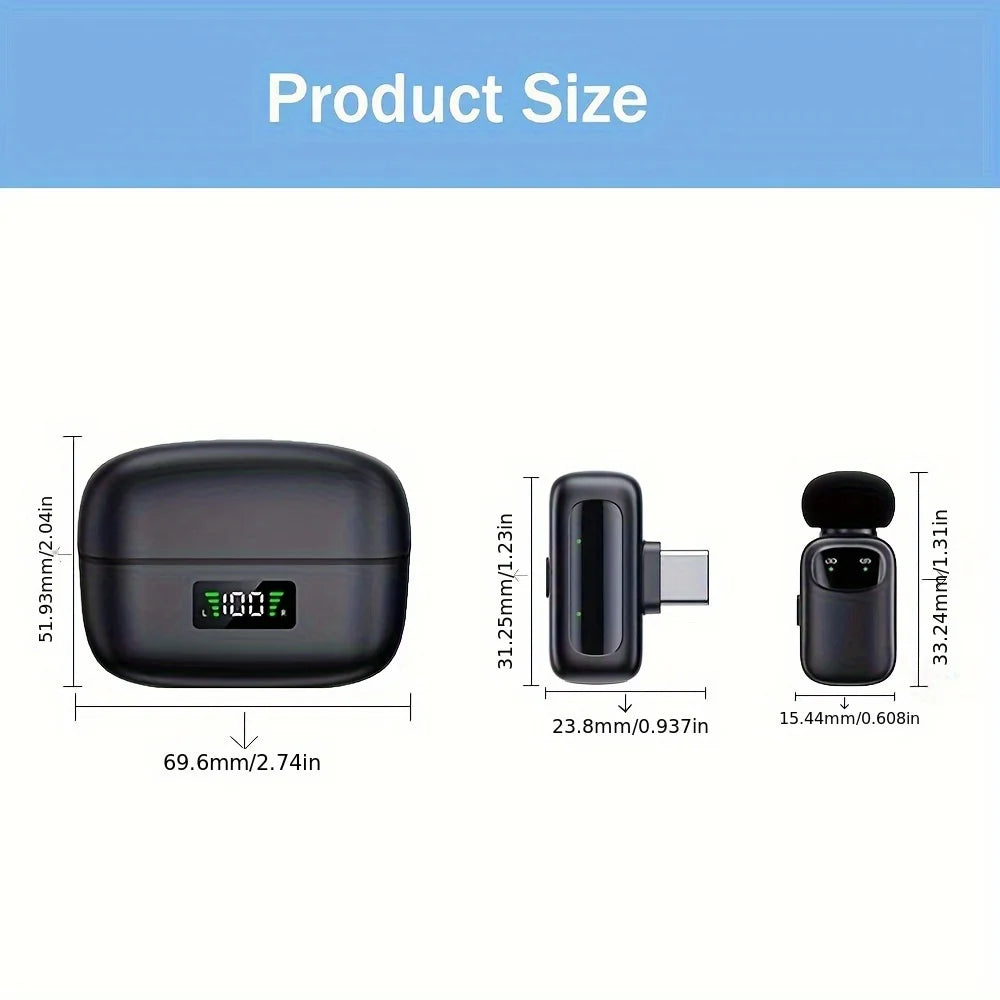 Mini Wireless Lavalier Microphone, compatible with Android and iPhone, exceptional sound quality, AI-powered noise cancellation, voice converter, 30-hour battery life, comes with a charging case, ideal for video recording, po