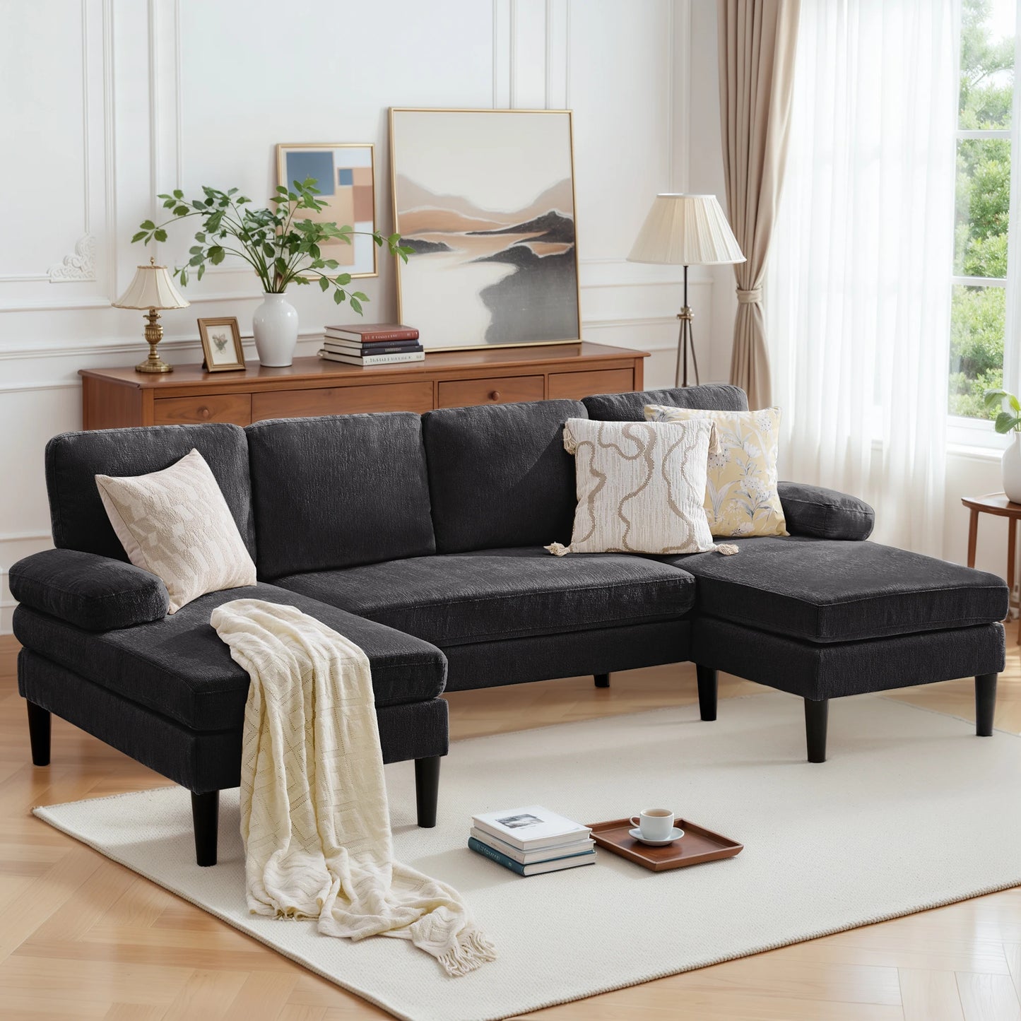 Korser U-Shaped Sectional Sofa 4 Seater Lounge Sleeper with Removable Cushions Upholstered Couches for Living Room