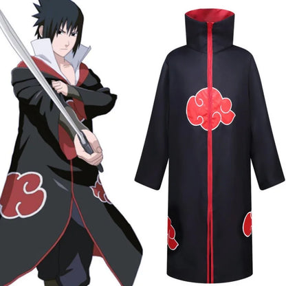 Anime Ninja Cosplay Akatsuki Cosplay Costume Uchiha Itachi Red Cloud Cloak Robe Cloak Headband Props Halloween Clothe
