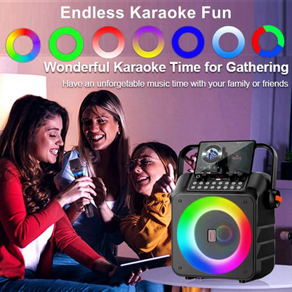 Portable Bluetooth Karaoke Speaker with 6.5-Inch Subwoofer, Two Wireless Microphones, and PA System for Adults, Supports Vocal Remover & REC, Home and Party Singing Machine (Black)