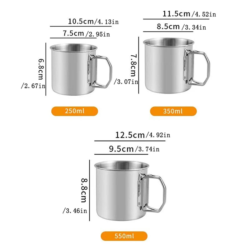 1pc Stainless Steel Folding Handle Cup Portable Carabiner Cup Outdoor