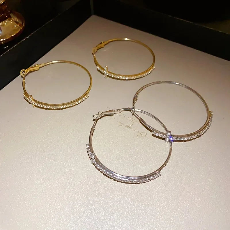 Shiny Big Circel Cross Hoop Earrings for Women Exquisite Rhinestones Ear Buckles Earrings High-end Geometric Ear Rings Jewelry