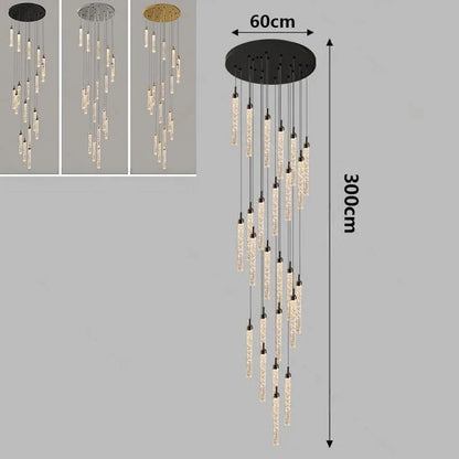 Nordic Minimalist Crystal Chandeliers Staircase Chandeliers Ceiling Lights Loft Double-Floor Rotating Minimalist Pendtant Lamps