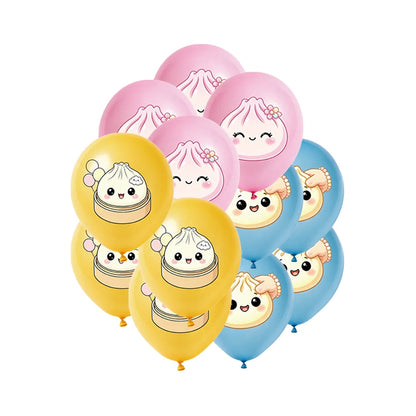 12/24/36pcs Kawaii Cartoon Steamed Bun Latex Balloons Set Cute Food Theme Dumpling Printed for Kids Birthday Baby Shower