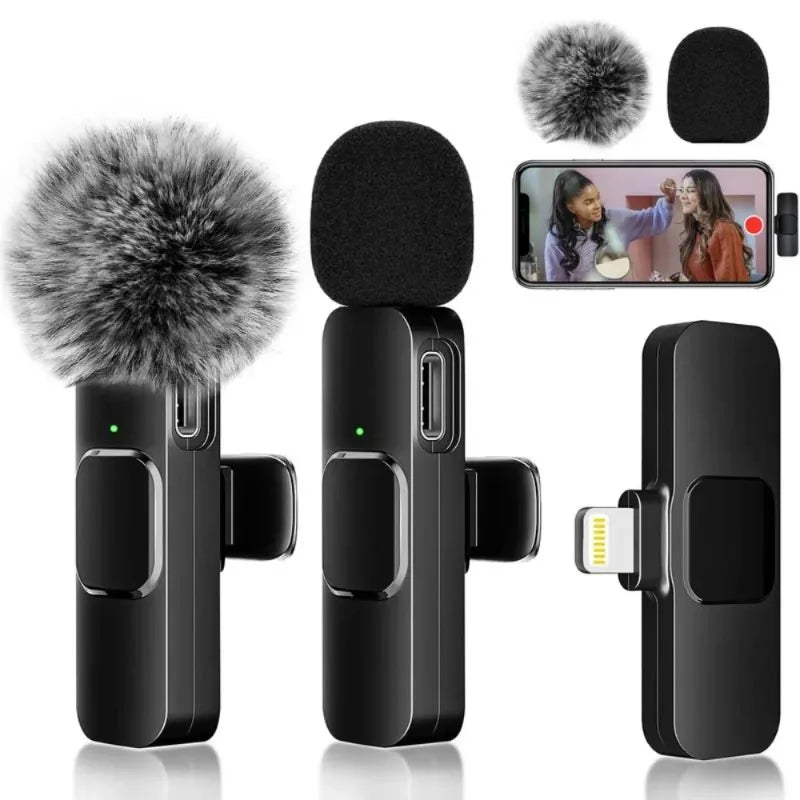 2 Pcs Wireless Lavalier Microphone for iPhone Android iPad, Mini Clip-on Mic with Crystal Clear Sound Quality