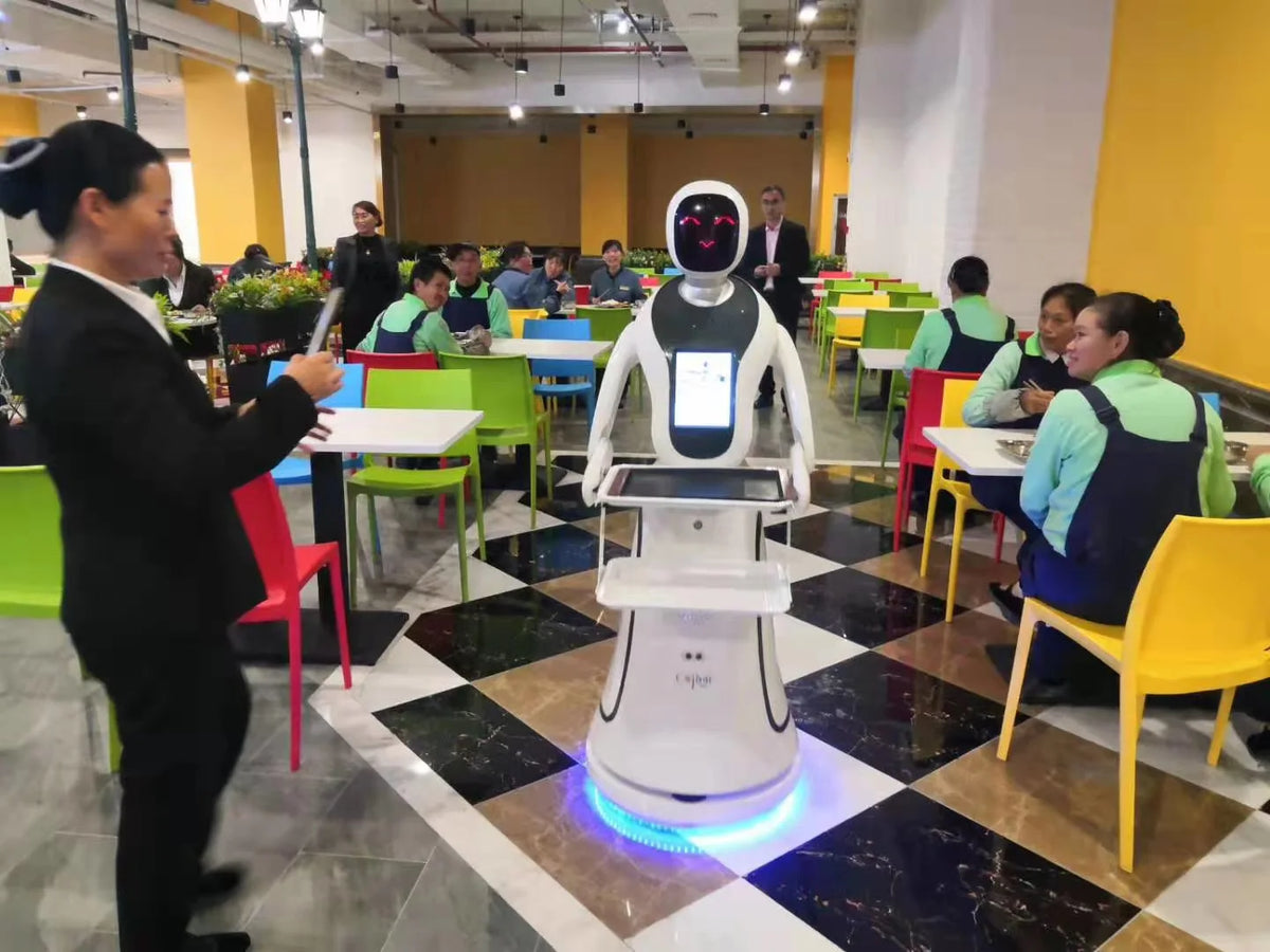 Design Plastic Restaurant Room Artificial Intelligent Meal Delivery Food Smart Humanoid Service Waiter Robot for Sale