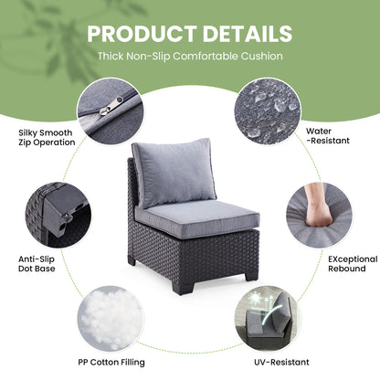 Farini Patio Sectional Sofa Set, Outdoor Furniture with Ottoman, Water/Oil/Stain-Resistant Fabric, Dark Gray Cushion + Gray Wick