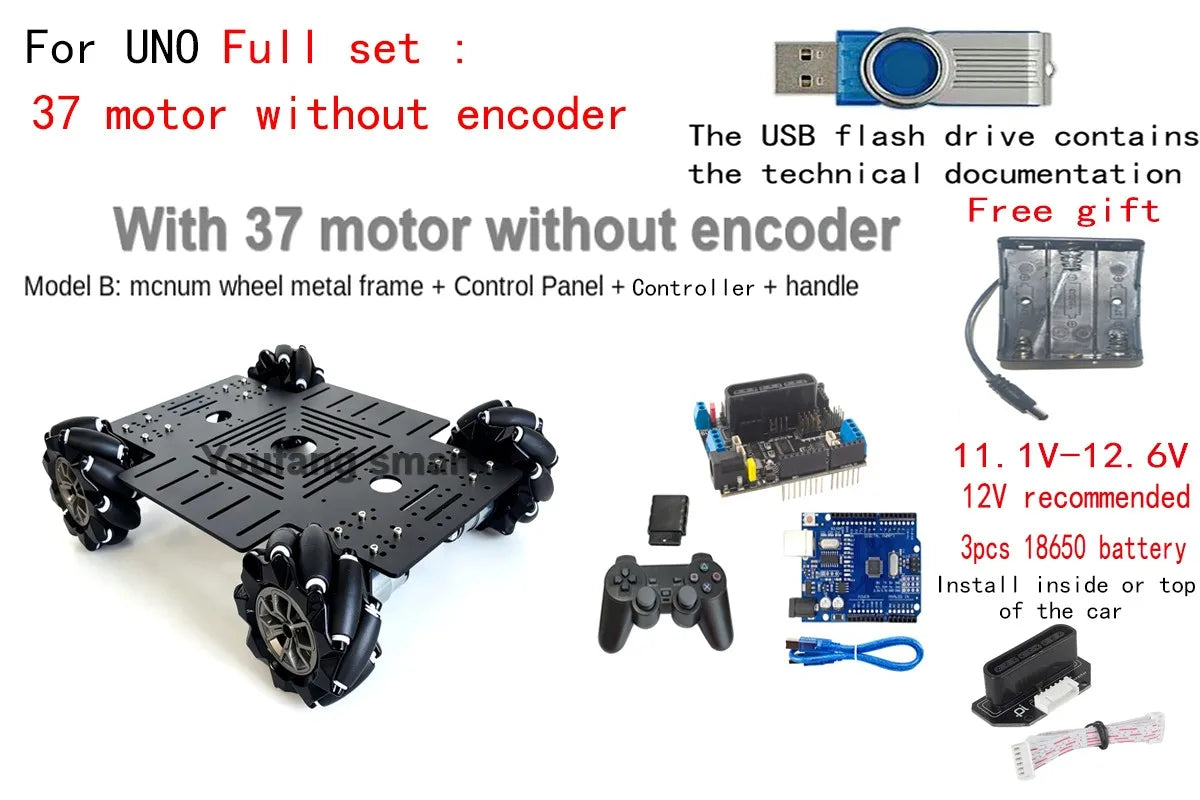 25Kg Big Load 4WD Mecanum Wheel Robot Car 330+240mm Chassis with 12V Encoder Motor for Arduino ROS Robot Arm DIY Kit Toy Parts