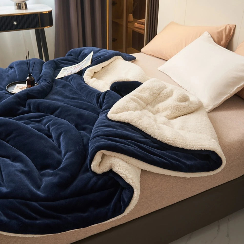 Double Sided Sherpa Throw Blanket Thick Warm Flannel Quilted Blanket For Sofa Bed