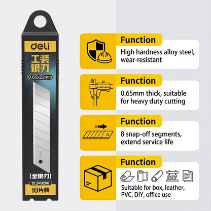22mm Wide Heavy Duty Extra Thick Utility Knife Blade 60° Tip Silver Alloy Steel Snap-off for DIY Cutting Replacement Blade