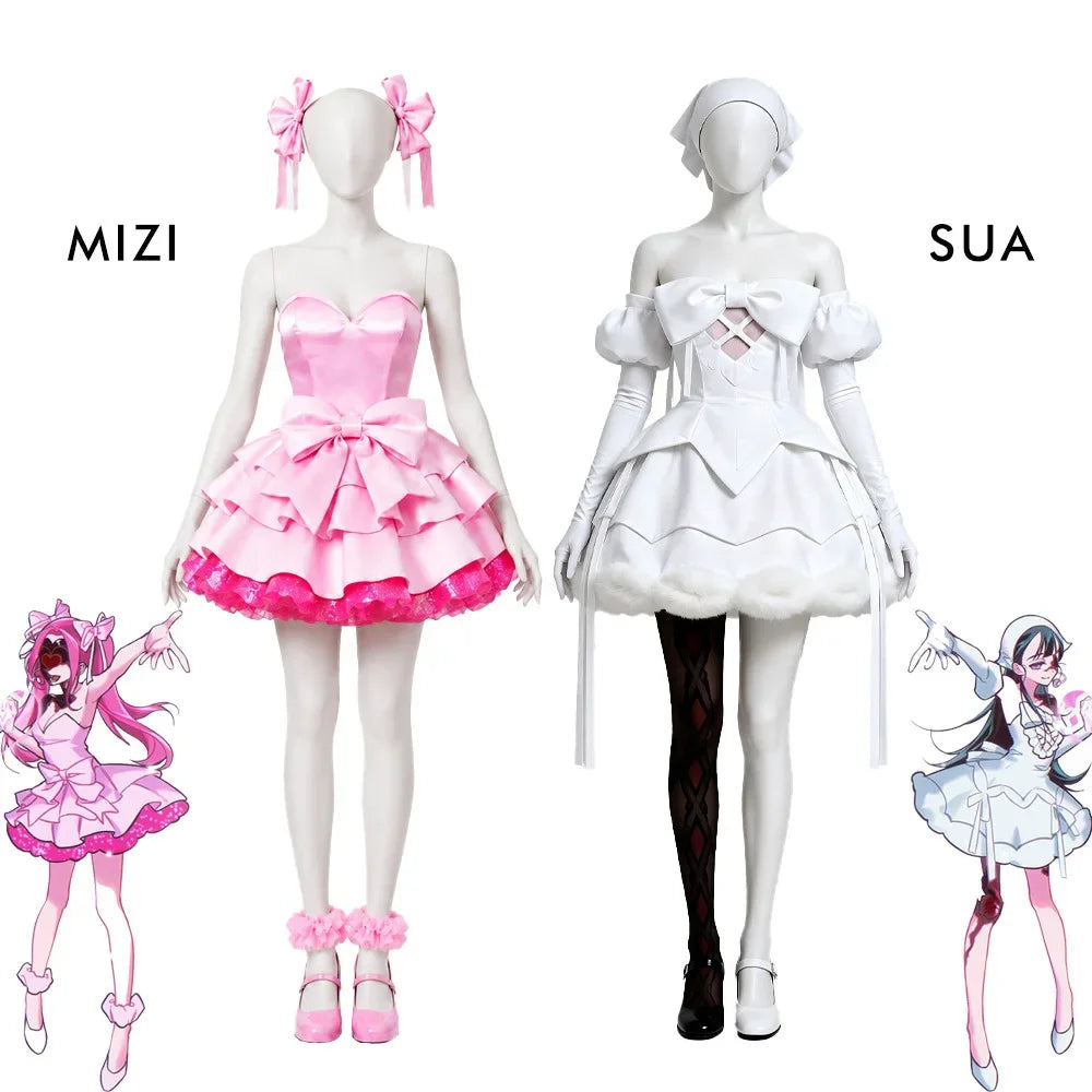 Alien Stage Zombie Stage Mizi  Sua Cosplay Costume White Dress Full Set Adult Women Halloween Comic Con Anime Role Play Outfit