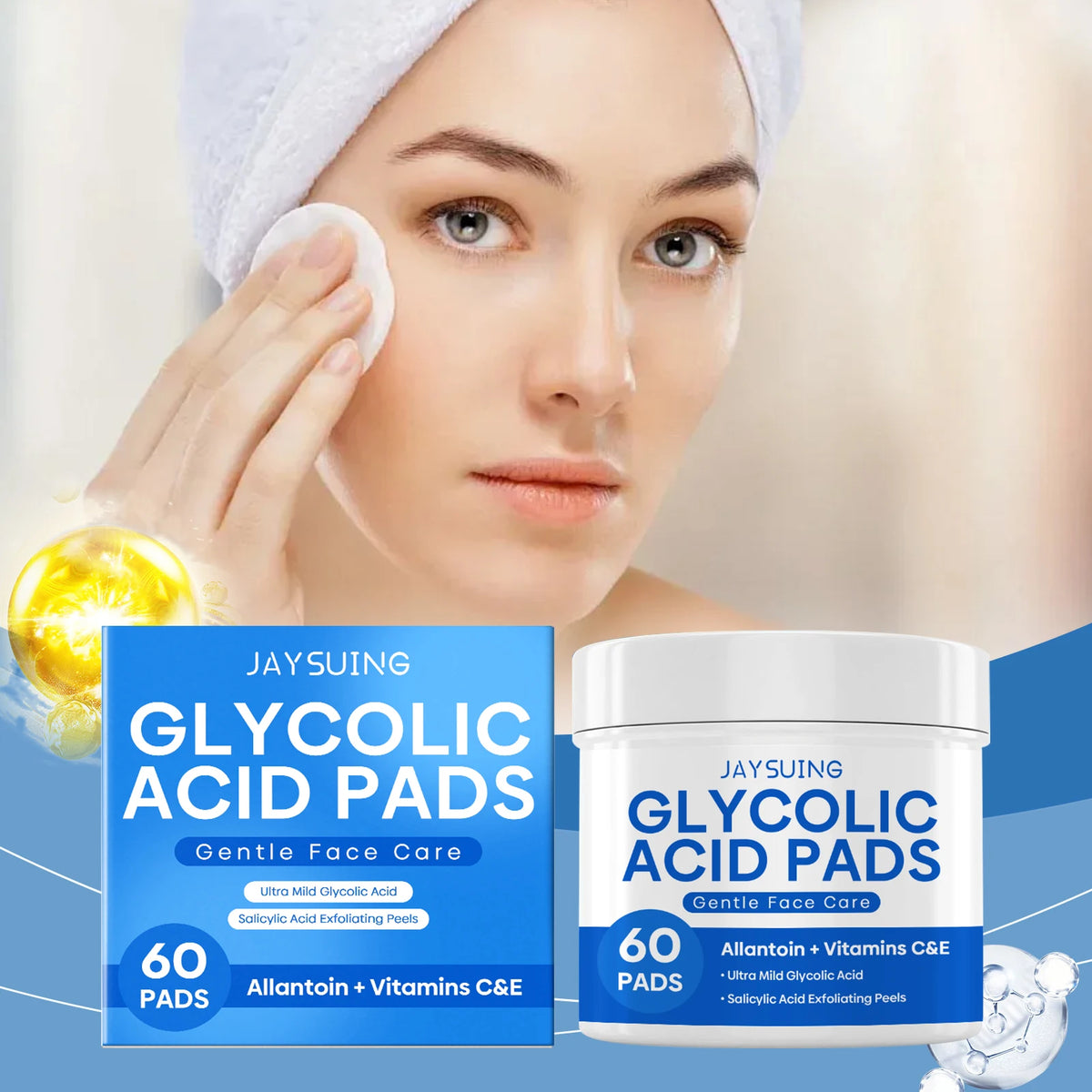 Glycolic Acid Exfoliating Pads - Gentle Peel Pads For Face, Brightening & Smoothing Skin With Salicylic Acid
