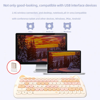 MOFII Kawaii Cat 2.4G Wireless Keyboard and Mouse Set Cute Lipstick Punk Keyboards and Mice Combos for Laptop PC Home Office