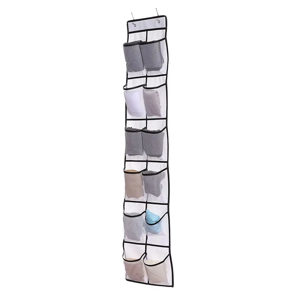 12 Pockets Shoe Underwear Hanging Holder with 2 Hooks Mesh Hanging Bag Over Door Hooks Shoes Organizer Closet Holder