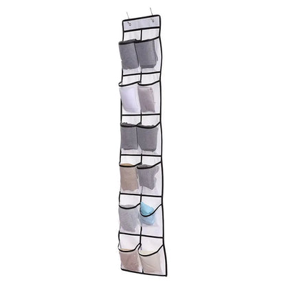 12 Pockets Shoe Underwear Hanging Holder with 2 Hooks Mesh Hanging Bag Over Door Hooks Shoes Organizer Closet Holder