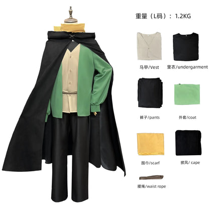 Natsuki Subaru Cosplay Costume Anime Re:Life in A Different World From Zero Black Cape Green Shirt Pants Set Christmas Halloween