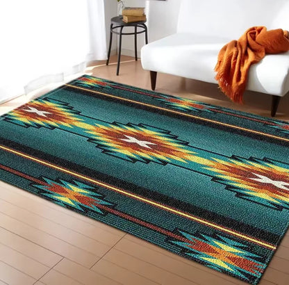 Living Room Rug Indian Tribal Geometric Theme Carpet Non-Slip Soft Easy To Clean Durable Wild Ethnic Decor Area Home Decor Mat