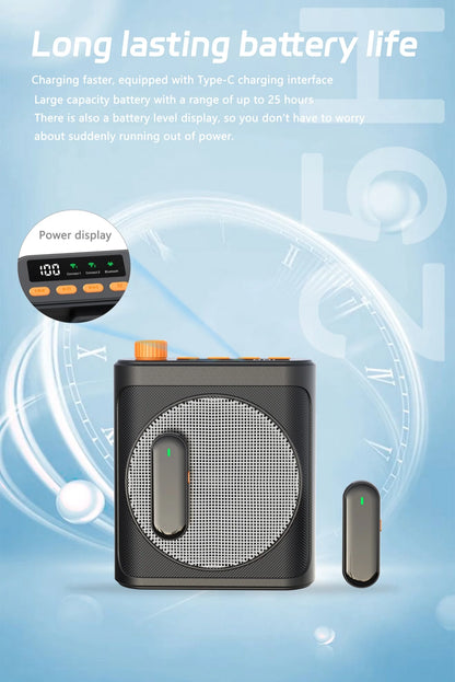 Wireless bluetooth megaphone with clip-on microphone portable speaker suitable for teachers speech guide learning singing life