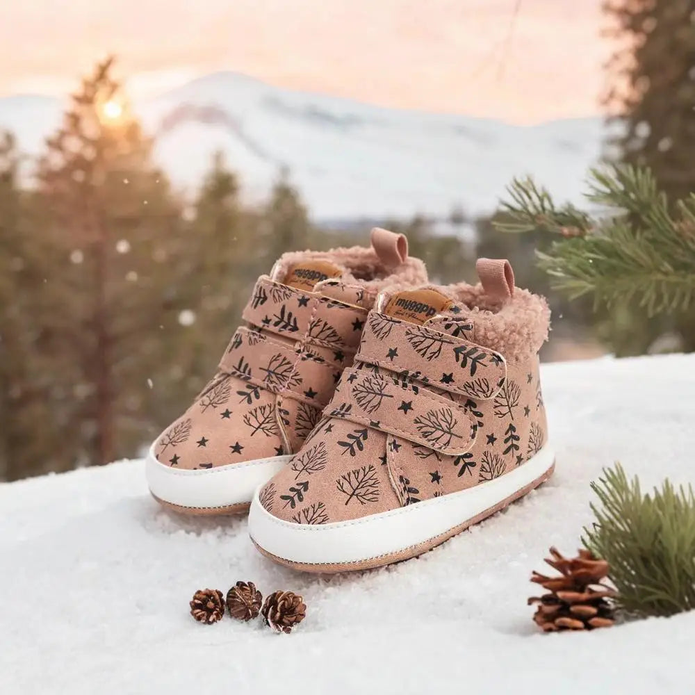 Baby Unisex Warm Snow Boots Newborn Leather Fur Sole Toddler Prewalker Winter Crib Shoes