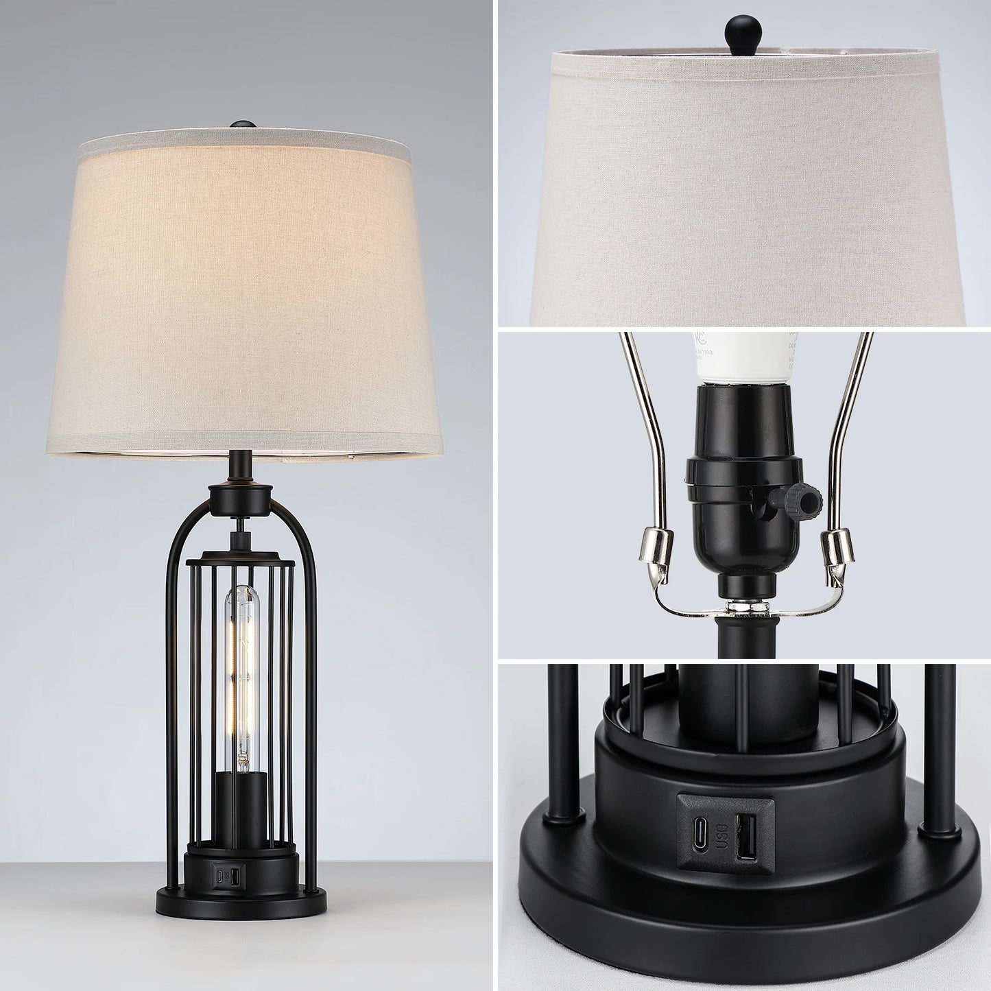 26 inch Desk Lamps Modern Dual LED lights up and down European Hardware base table lamp Hotel Guest Room Living Room Study Bedroom Bedside Decorative Lighting Lamps USB power interface