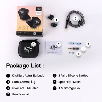Linsoul Kiwi Ears Astral 1DD+6BA Hybrid IEM Earphone Professional Audiophile In-Ear Monitor Wired Earbuds