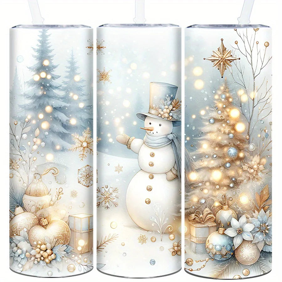 1pc 20oz Straight Cup, 3D Printed Snowman/luminous Christmas Tree Pattern,  Insulated Christmas Water Bottle, Suitable for Christmas Party Decoration, Stocking Stuffer, Family Travel Cup, Christmas Tree Pattern, Best for Chri