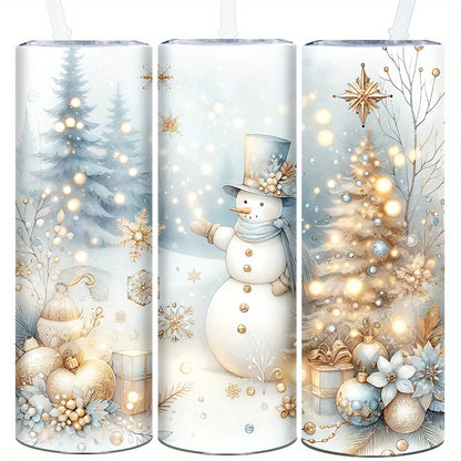 1pc 20oz Straight Cup, 3D Printed Snowman/luminous Christmas Tree Pattern,  Insulated Christmas Water Bottle, Suitable for Christmas Party Decoration, Stocking Stuffer, Family Travel Cup, Christmas Tree Pattern, Best for Chri