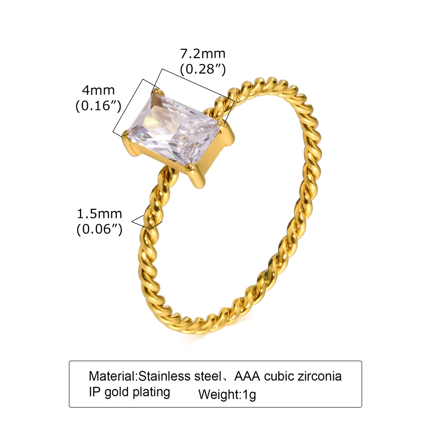 Minimalist Water Drop White Zircon Women Ring, Wave Drop Stainless Steel Ring, 18K Gold Plated Waterproof Luxury Jewelry
