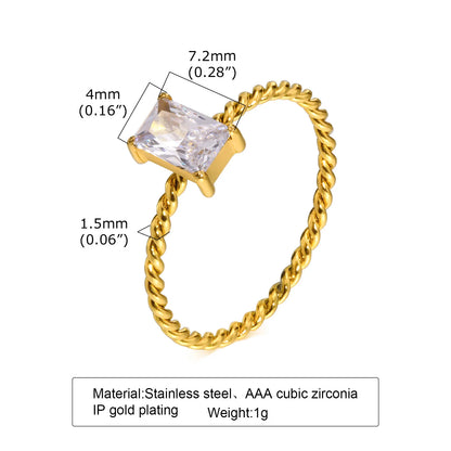 Minimalist Water Drop White Zircon Women Ring, Wave Drop Stainless Steel Ring, 18K Gold Plated Waterproof Luxury Jewelry
