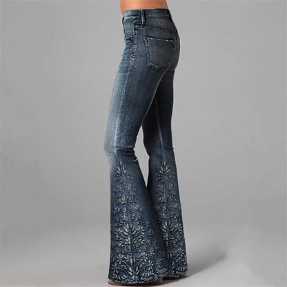 New 3D Digital Print Women's Flare Jeans High Waist Slim Fit Stretchy Denim Bell Bottom Pants Casual Trendy Daily Wear