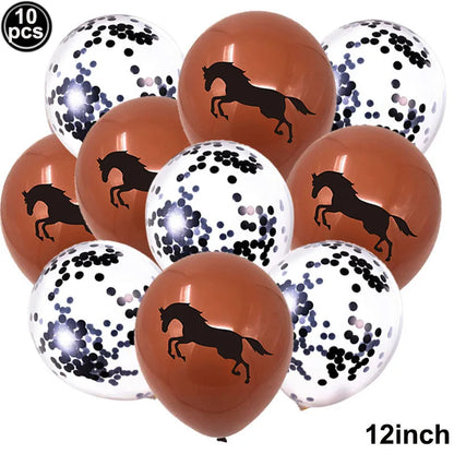 10pcs Horse Balloons Set Party Decor Confetti Sequin Balloons Foil Latex Party Balloons Kid Aldult Cowboy Cowgirl Birthday Party