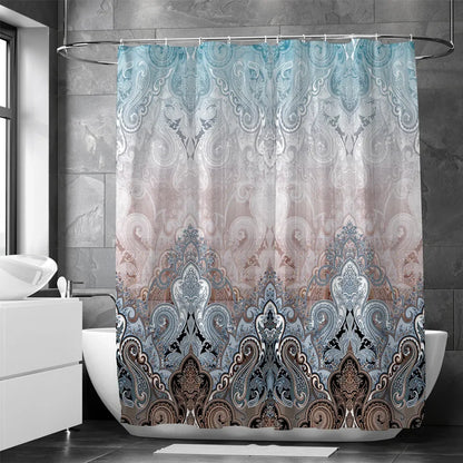 Luxury Red Gold Damask Print Shower Curtain, Waterproof Polyester Bathroom Curtain with Hooks