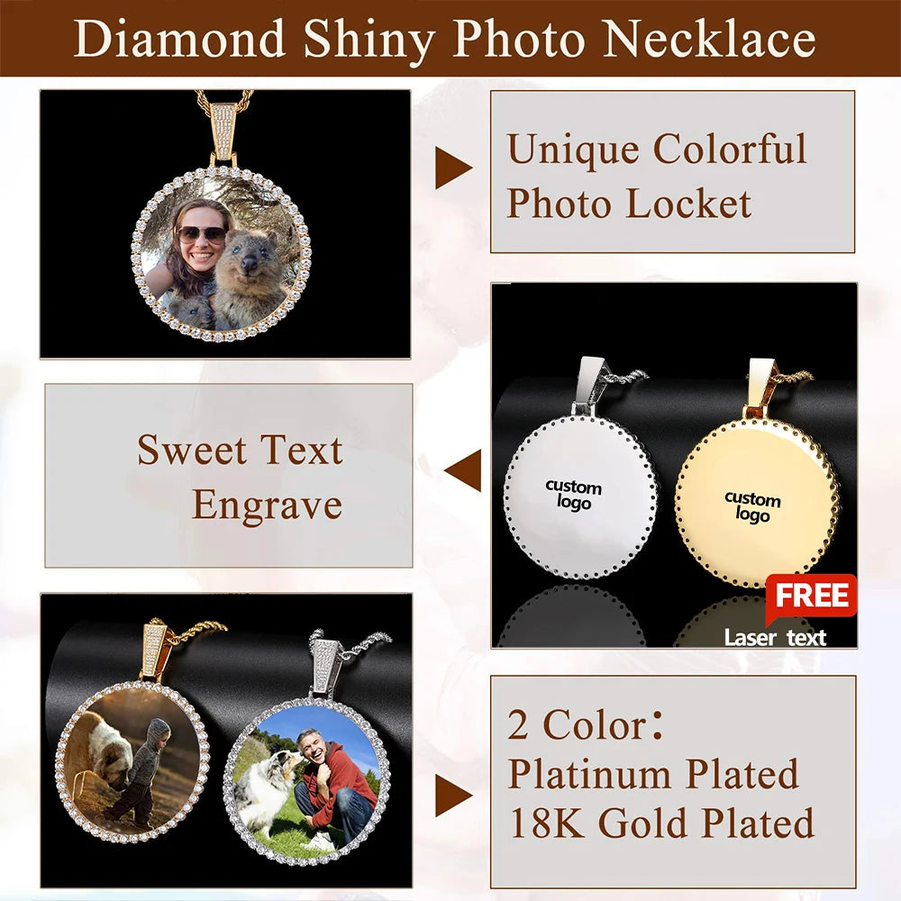 Custom Made Big Photo Medallions 18k Gold Necklace Pendant Iced Out Cuban Men Hip Hop Picture Jewelry Gift Can Free Custom Logo
