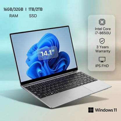 RU Shipped NEW 14.1" Laptop 32GB 2TB Intel Core i7 8650U Windows 11 Gaming Computer PC Gamer office Notebook 1920*1080 HD